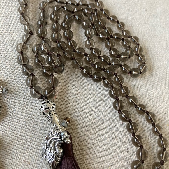 NWT Boho Smokey Quartz Mala Necklace Matching Anatomical Heart Medal & E… - Picture 3 of 14